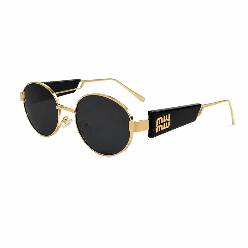 خرید عینک آفتابی میومیو زنانه اصل Miu Miu فریم گرد طلایی و مشکی UV400
