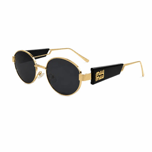 خرید عینک آفتابی میومیو زنانه اصل Miu Miu فریم گرد طلایی و مشکی UV400